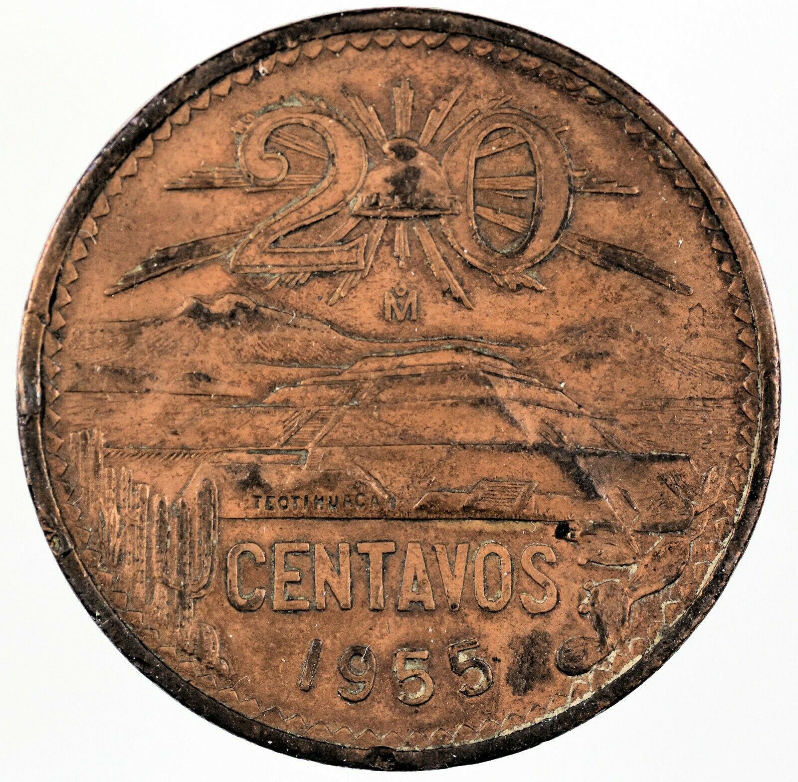 Mexico 20 Centavos | Liberty cap | Pyramid | Teotihuacán Coin | KM440 | 1955 - 1971