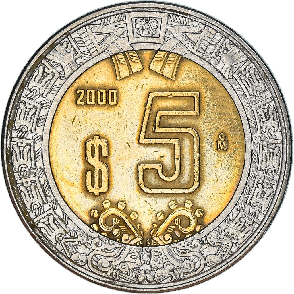 Mexico 5 Pesos | Aztec sun stone | Serpents ring | Eagle Coin | KM605 | 1997 - 2021