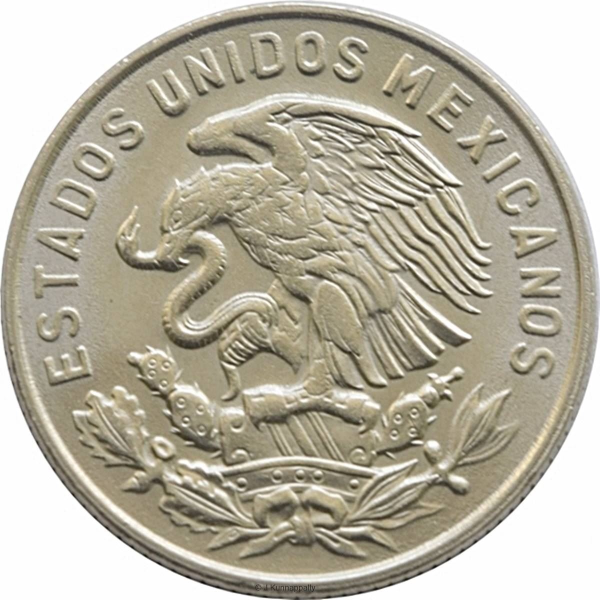 Mexico 50 Centavos Coin | King Cuauhtemoc | Feather crown | KM451 | 1964 - 1969