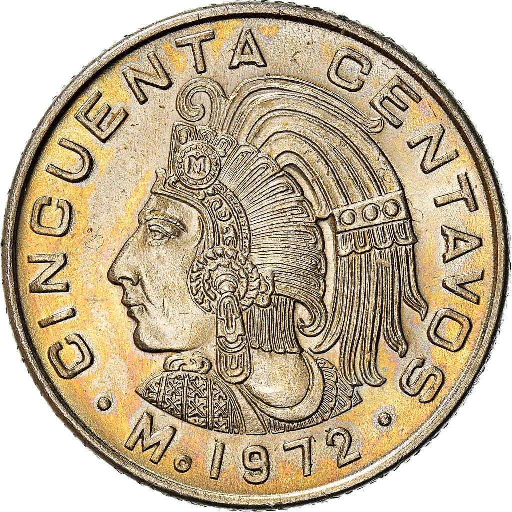 Mexico 50 Centavos |King Cuauhtemoc | Feather crown Coin | KM452 | 1970 - 1983