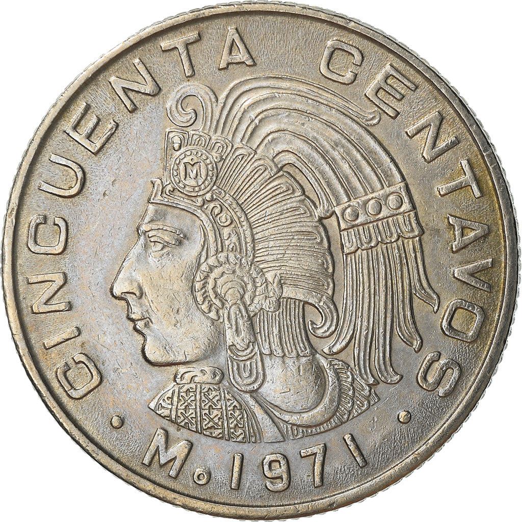 Mexico 50 Centavos |King Cuauhtemoc | Feather crown Coin | KM452 | 1970 - 1983