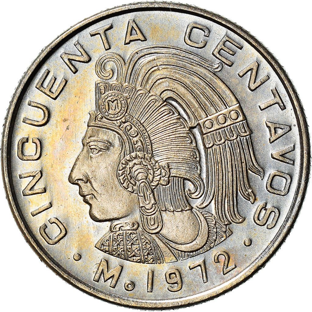 Mexico 50 Centavos |King Cuauhtemoc | Feather crown Coin | KM452 | 1970 - 1983