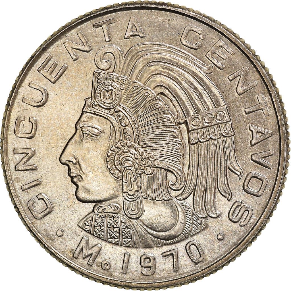 Mexico 50 Centavos |King Cuauhtemoc | Feather crown Coin | KM452 | 1970 - 1983