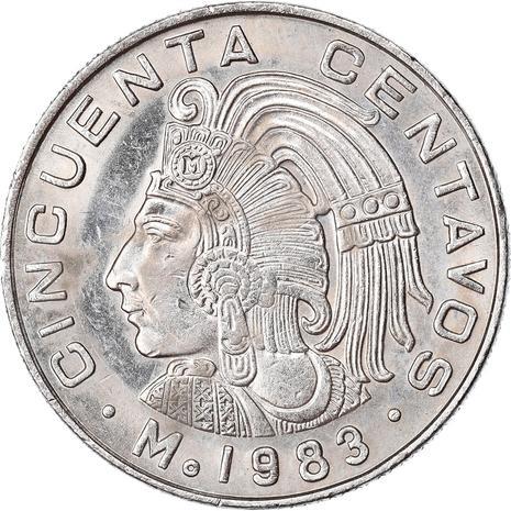 Mexico 50 Centavos |King Cuauhtemoc | Feather crown Coin | KM452 | 1970 - 1983