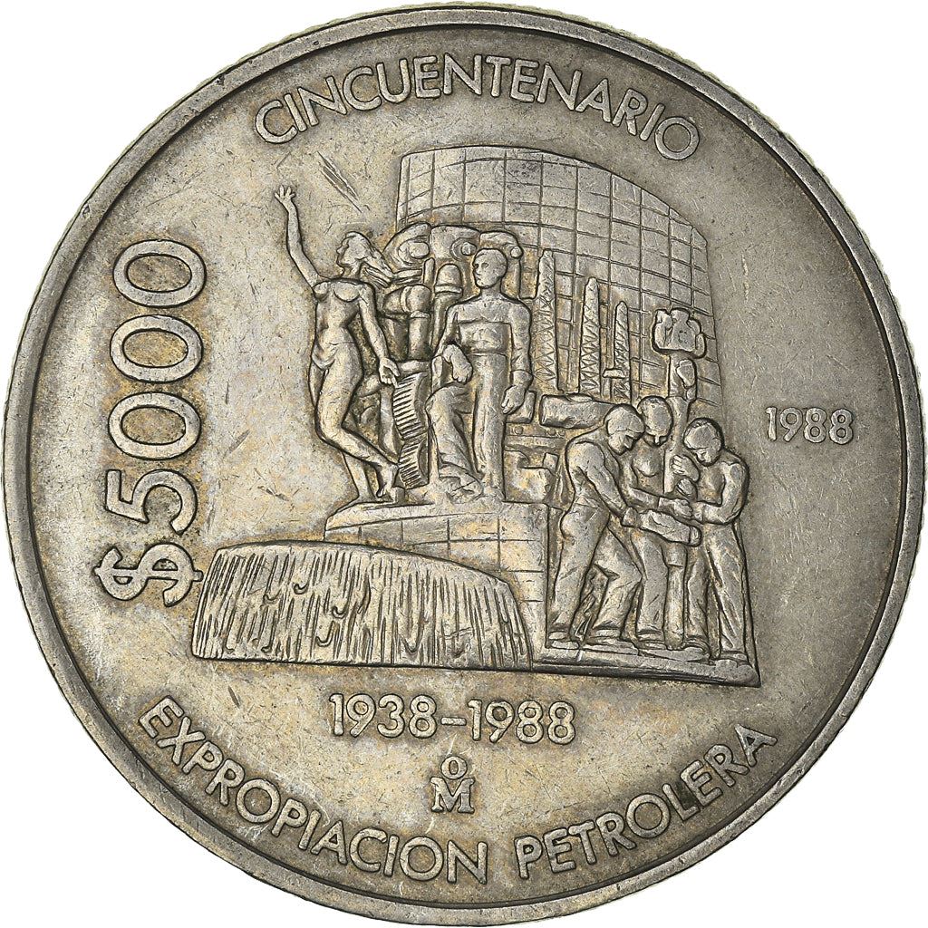 Mexico 5000 Pesos Coin | Oil Industry | Eagle | KM531 | 1988