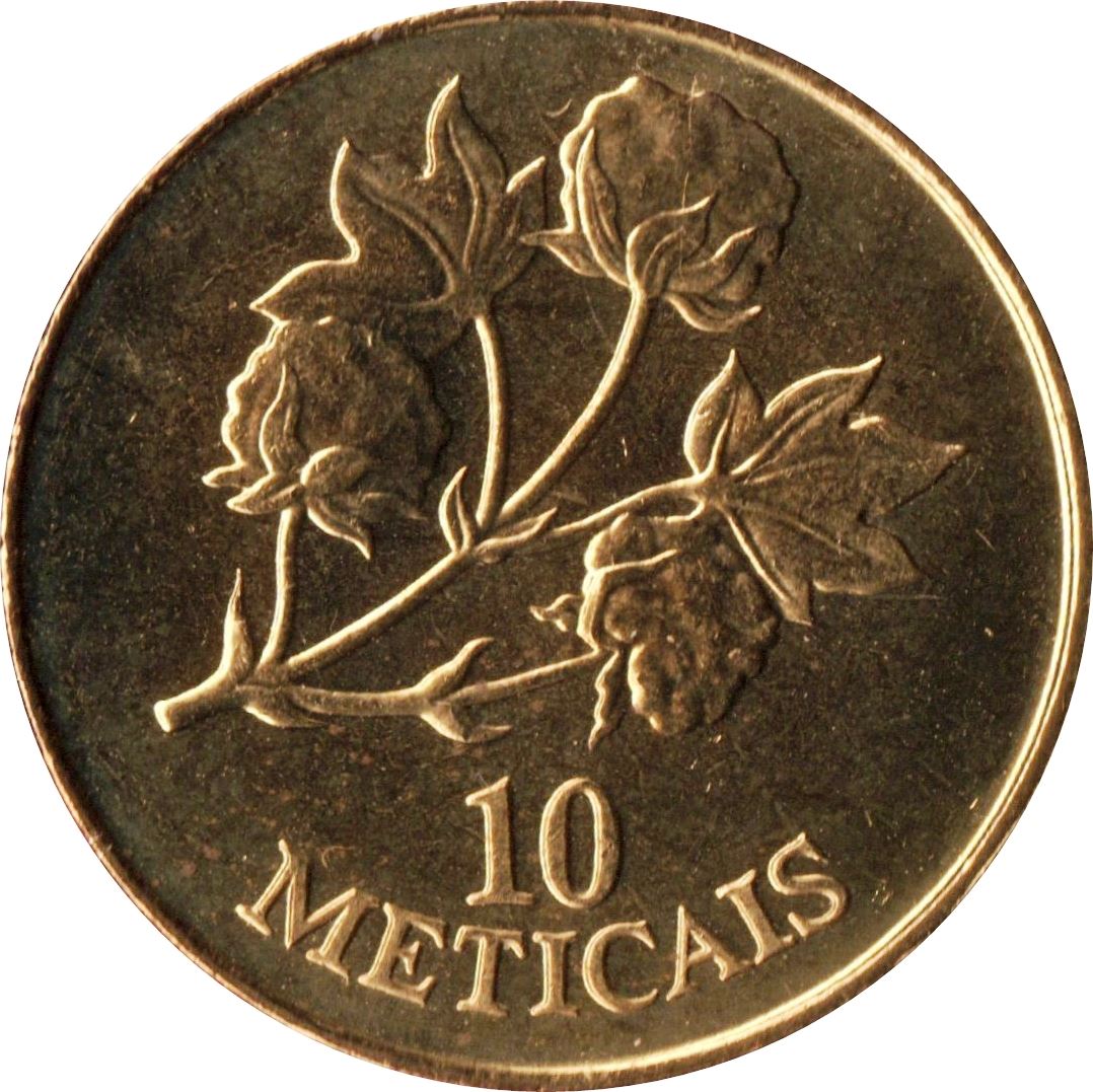 Mozambique 10 Meticais Coin | Cotton Plant | KM117 | 1994