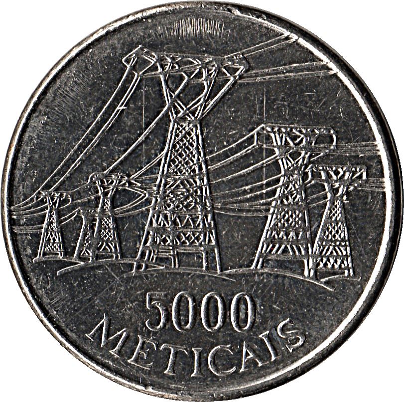 Mozambique 5000 Meticais Coin | Electric Lines | KM124 | 1998