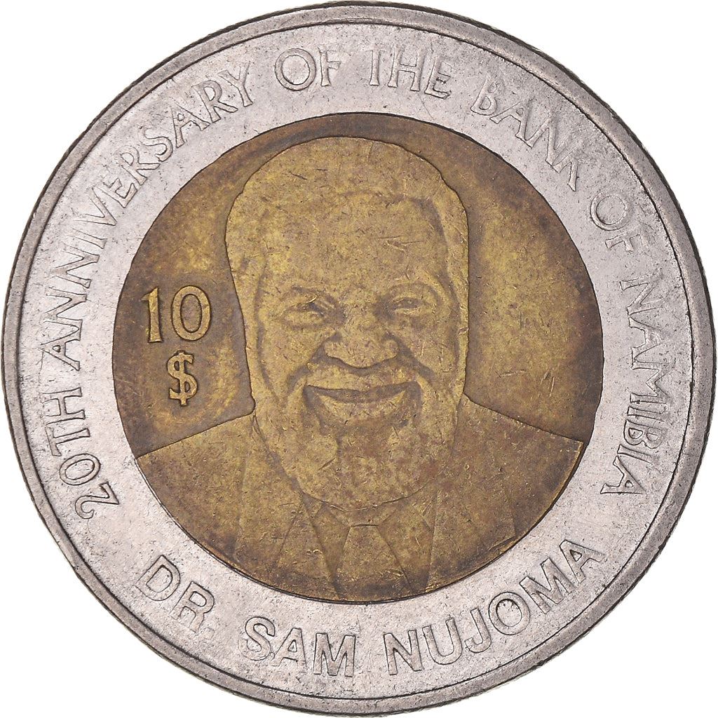 Namibia 10 Dollars Coin | 20 Years Bank of Namibia | Dr. Sam Nujoma | KM21 | 2010