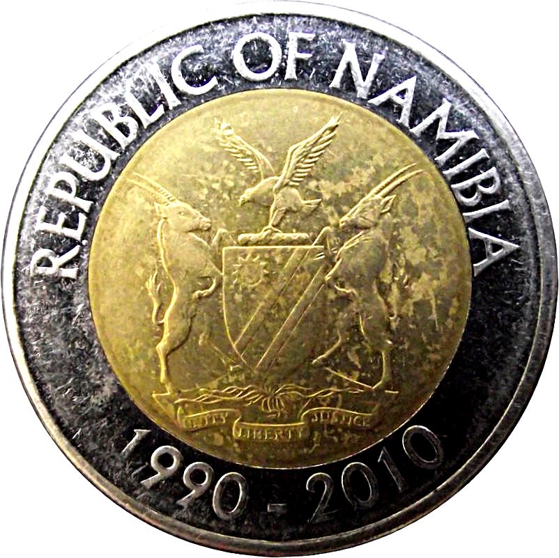 Namibia 10 Dollars Coin | 20 Years Bank of Namibia | Dr. Sam Nujoma | KM21 | 2010