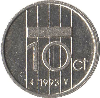 Netherlands 10 Cents Beatrix | Coin KM203 1982 - 2001