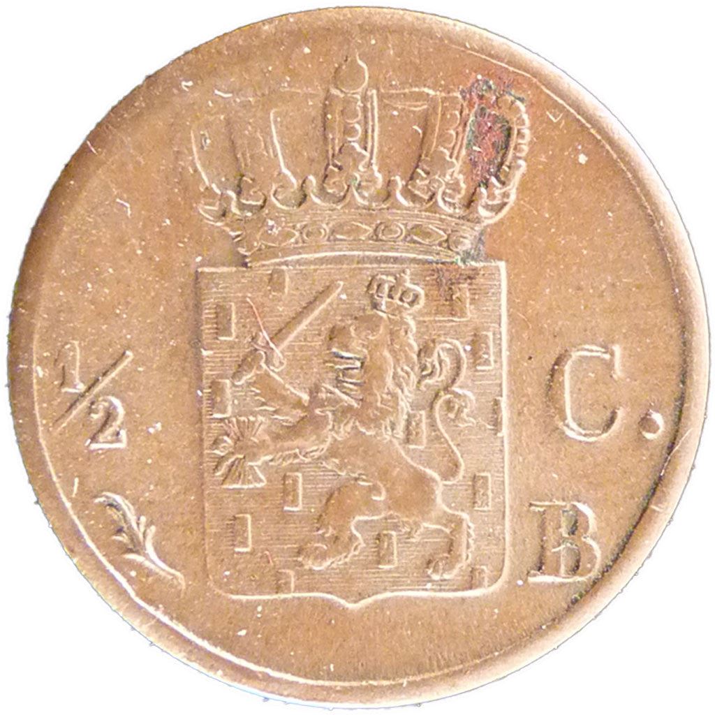 Netherlands | 1/2 Cent Coin | Crowned monogram of Willem I | 1818 - 1837