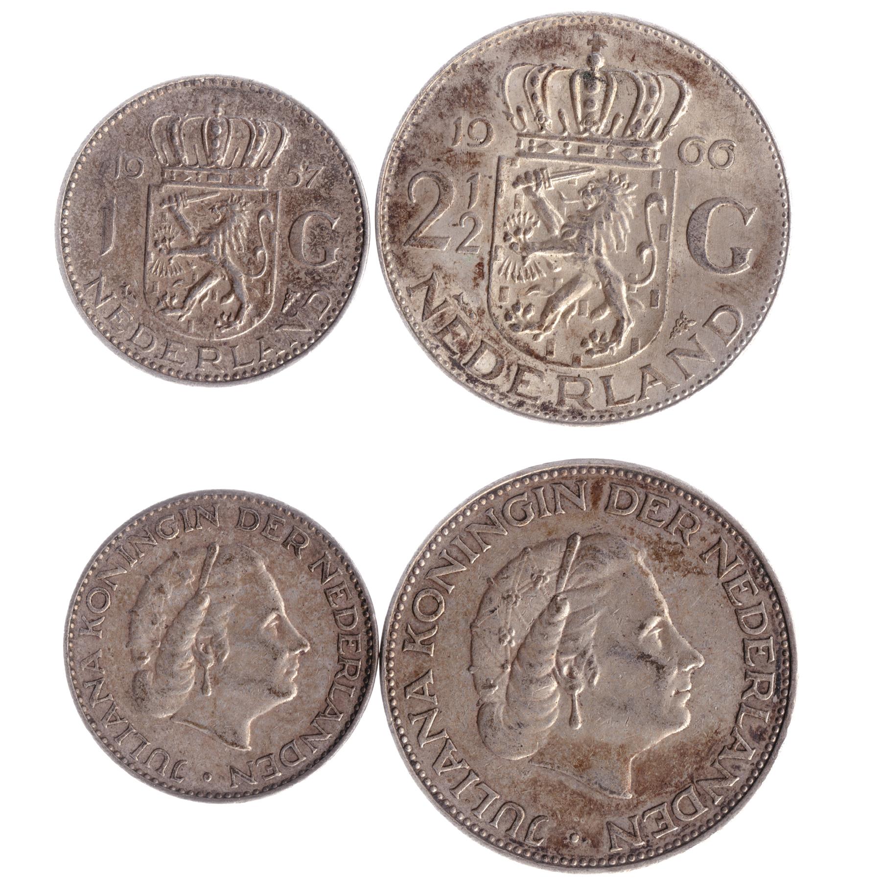 Netherlands 2 Coin Set 1 2½ Gulden | Queen Juliana | Netherlands | 1954 - 1967