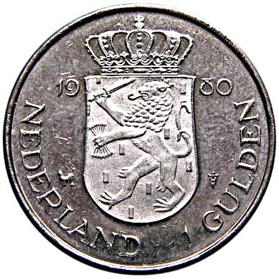 Netherlands Coin 1 Gulden | Queen Beatrix | KM200 | 1980