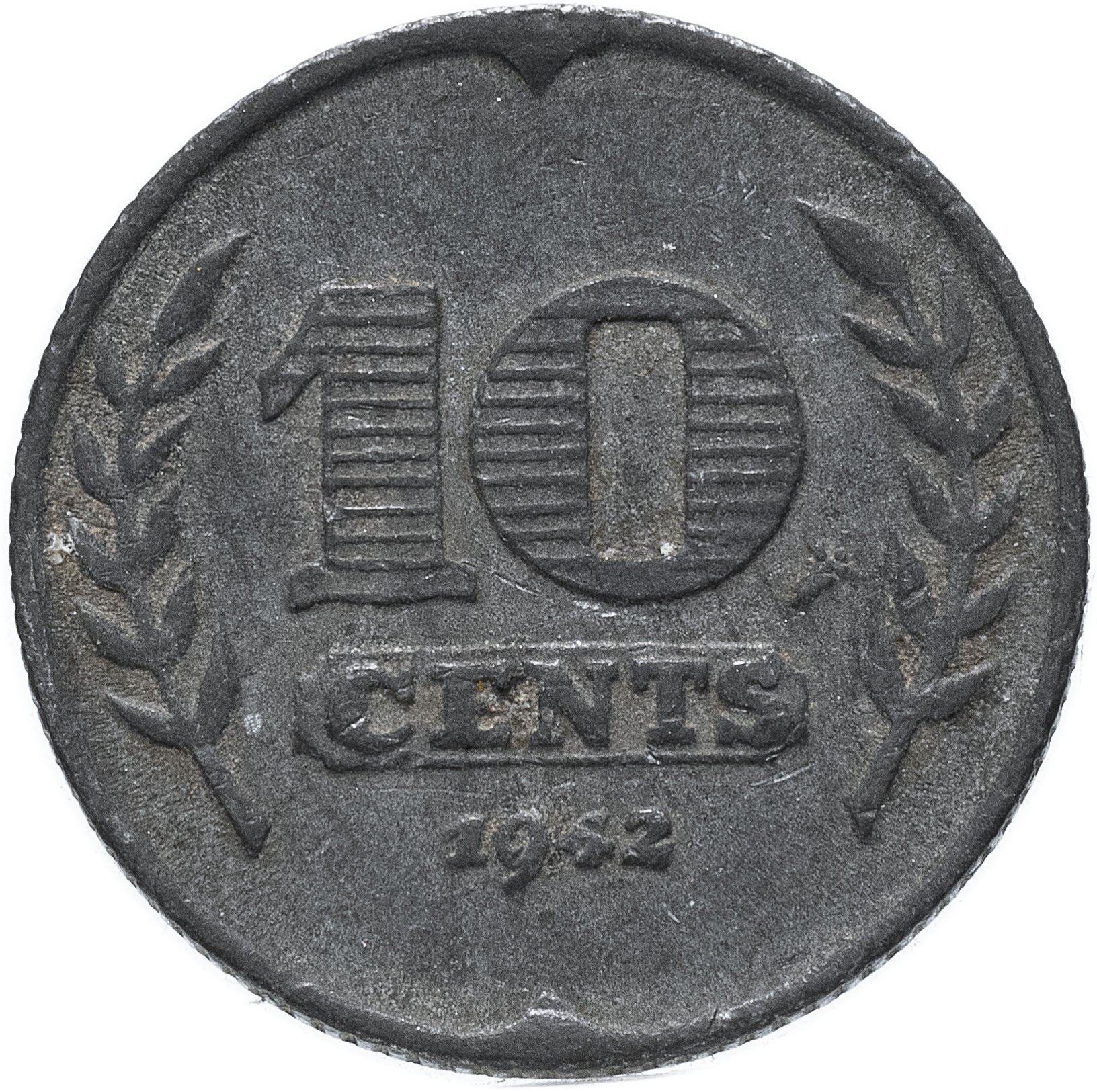 Netherlands Coin 10 Cents | Queen Wilhelmina | Tulip | KM173 | 1941 - 1943