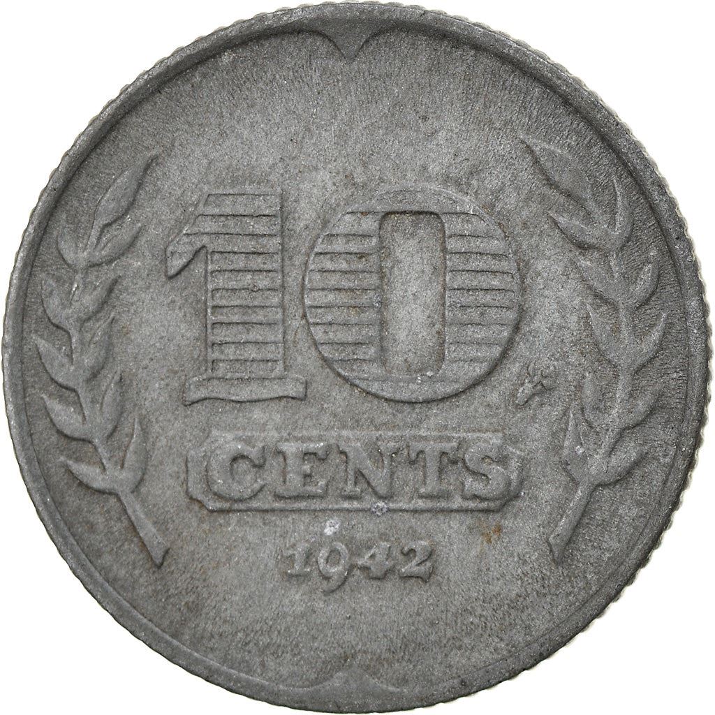 Netherlands Coin 10 Cents | Queen Wilhelmina | Tulip | KM173 | 1941 - 1943