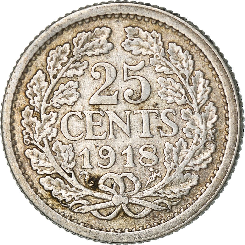 Netherlands Coin 25 Cents | Queen Wilhelmina | KM146 | 1910 - 1925