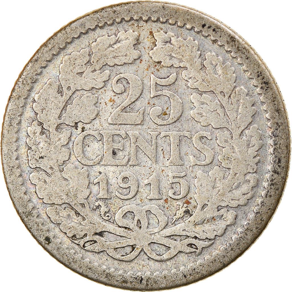 Netherlands Coin 25 Cents | Queen Wilhelmina | KM146 | 1910 - 1925