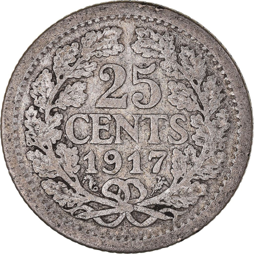 Netherlands Coin 25 Cents | Queen Wilhelmina | KM146 | 1910 - 1925