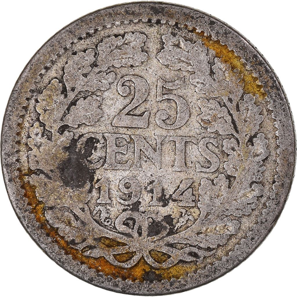 Netherlands Coin 25 Cents | Queen Wilhelmina | KM146 | 1910 - 1925