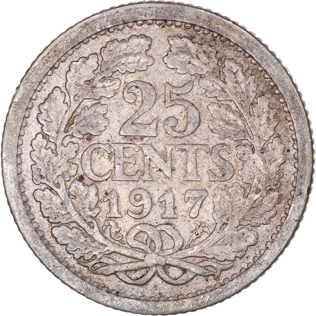 Netherlands Coin 25 Cents | Queen Wilhelmina | KM146 | 1910 - 1925