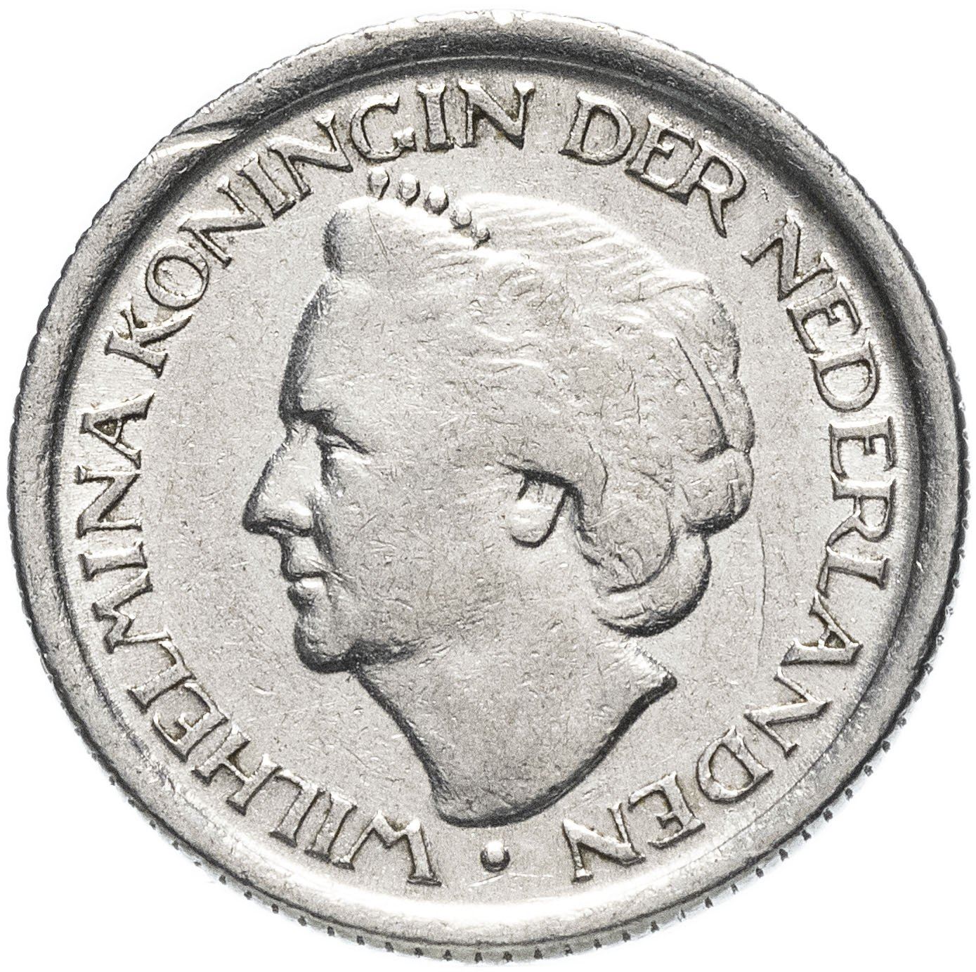 Netherlands Coin 25 Cents | Queen Wilhelmina | KM178 | 1948