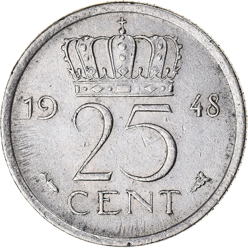 Netherlands Coin 25 Cents | Queen Wilhelmina | KM178 | 1948