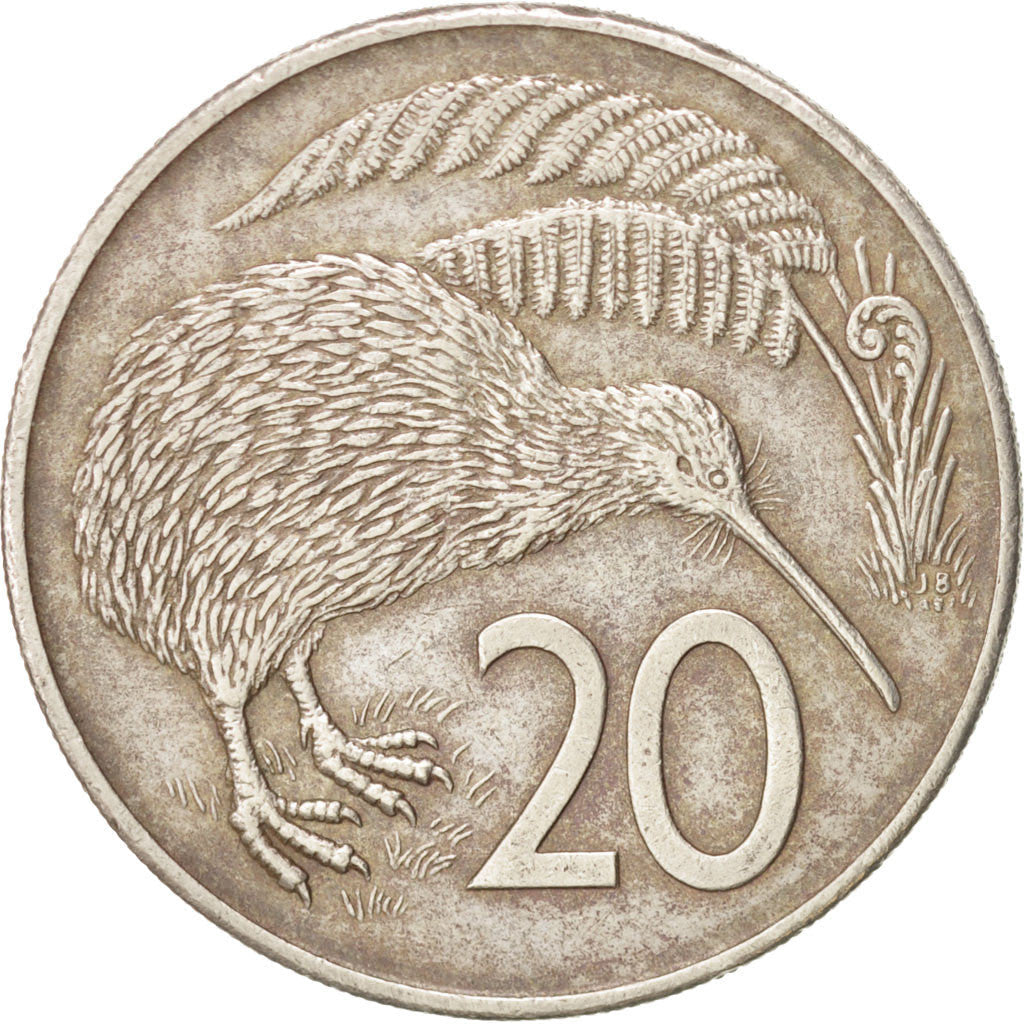 New Zealander 20 Cents Coin | Queen Elizabeth II | Kiwi Bird | KM36 | 1967 - 1985