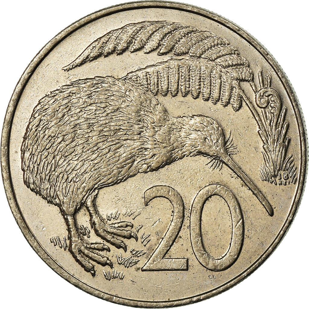 New Zealander 20 Cents Coin | Queen Elizabeth II | Kiwi Bird | KM62 | 1986 - 1989