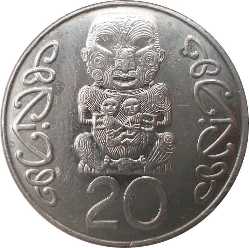 New Zealander 20 Cents Coin | Queen Elizabeth II | Maori Carving | KM118 | 1999 - 2006