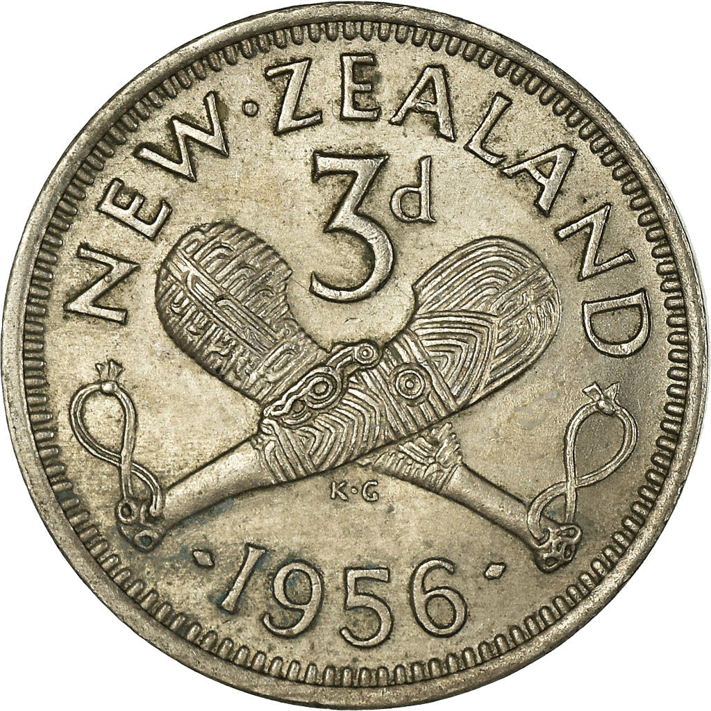 New Zealander 3 Pence Coin | Queen Elizabeth II | Carved Patu | KM25 | 1953 - 1965