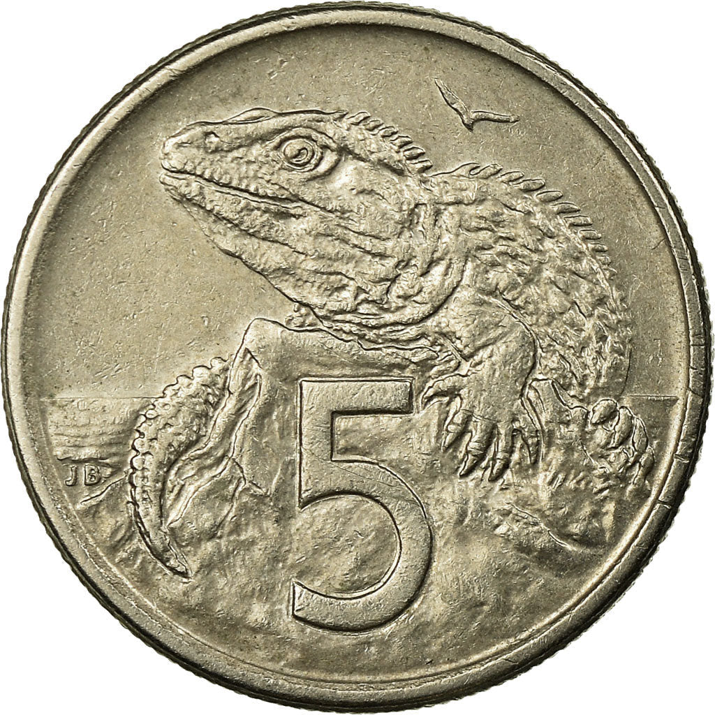 New Zealander 5 Cents Coin | Queen Elizabeth II | Tuatara Lizard | KM34 | 1967 - 1985