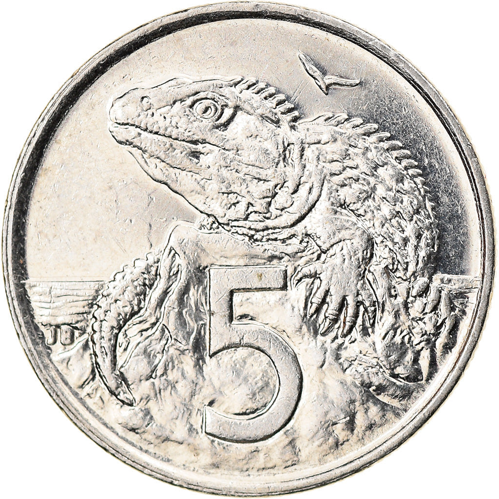 New Zealander 5 Cents Coin | Queen Elizabeth II | Tuatara Lizard | KM60 | 1986 - 1998