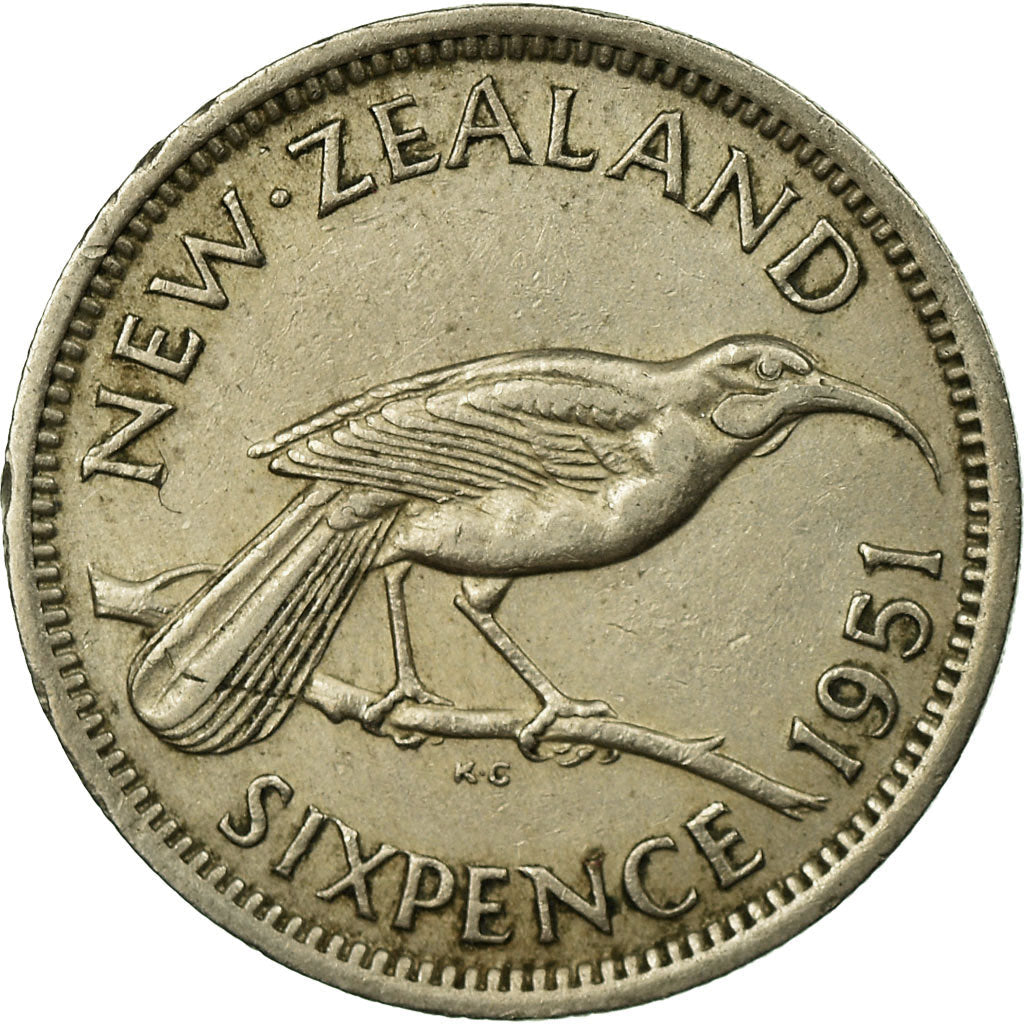 New Zealander 6 Pence Coin | King George VI | Huia Bird | KM16 | 1948 - 1952