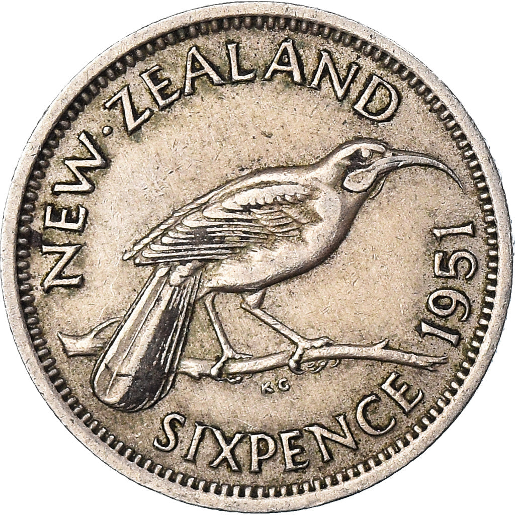 New Zealander 6 Pence Coin | King George VI | Huia Bird | KM16 | 1948 - 1952