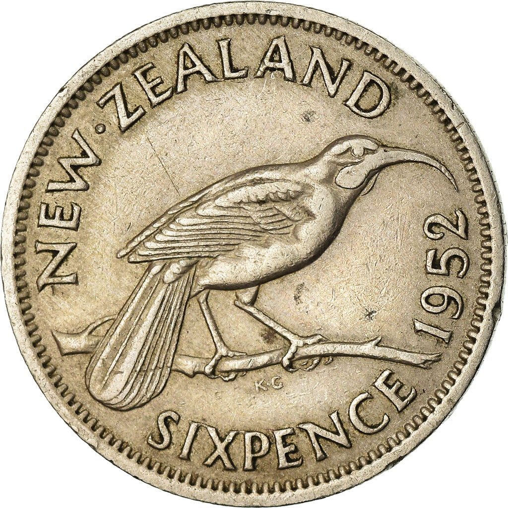 New Zealander 6 Pence Coin | King George VI | Huia Bird | KM16 | 1948 - 1952