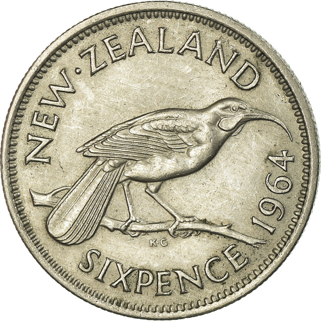 New Zealander 6 Pence Coin | Queen Elizabeth II | Huia Bird | KM26 | 1953 - 1965