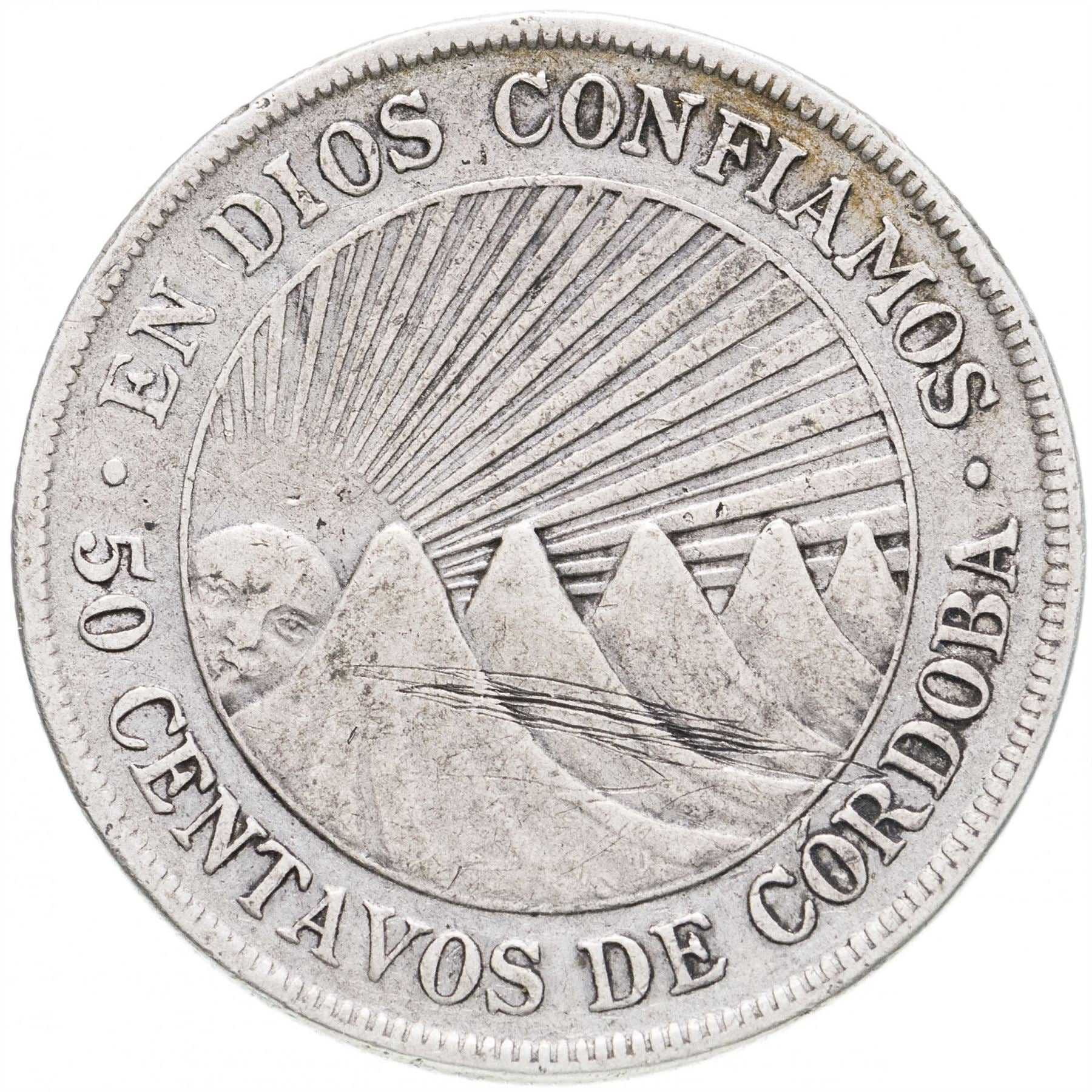 Nicaragua Coin Nicaraguan 50 Centavos Coin | Francisco Hernandez de Cordoba | Volcanoe | KM15 | 1912 - 1929