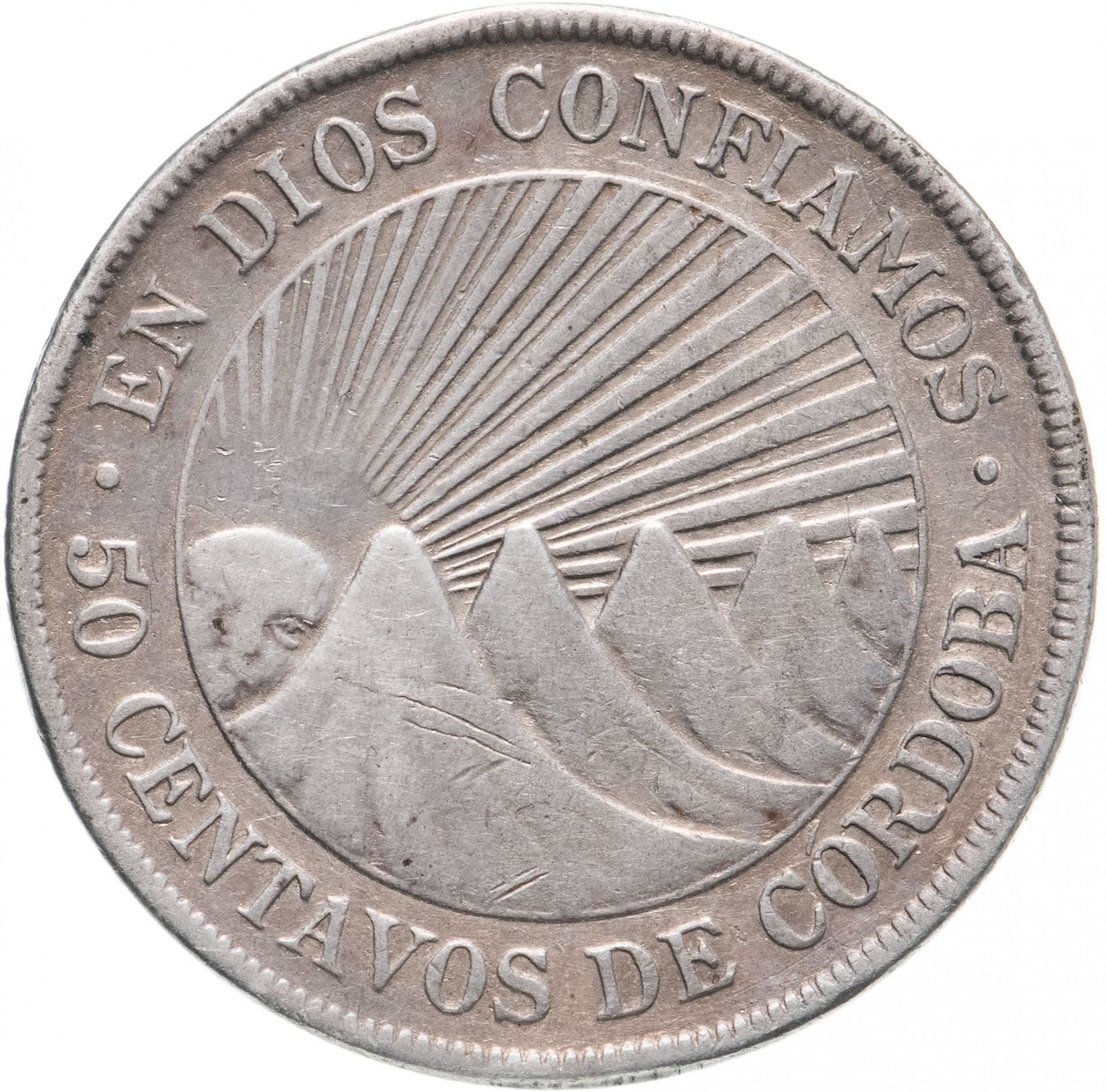 Nicaragua Coin Nicaraguan 50 Centavos Coin | Francisco Hernandez de Cordoba | Volcanoe | KM15 | 1912 - 1929