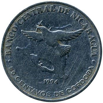 Nicaragua Coin Nicaraguan 50 Centavos Coin | Peace Dove | Map | KM83 | 1994