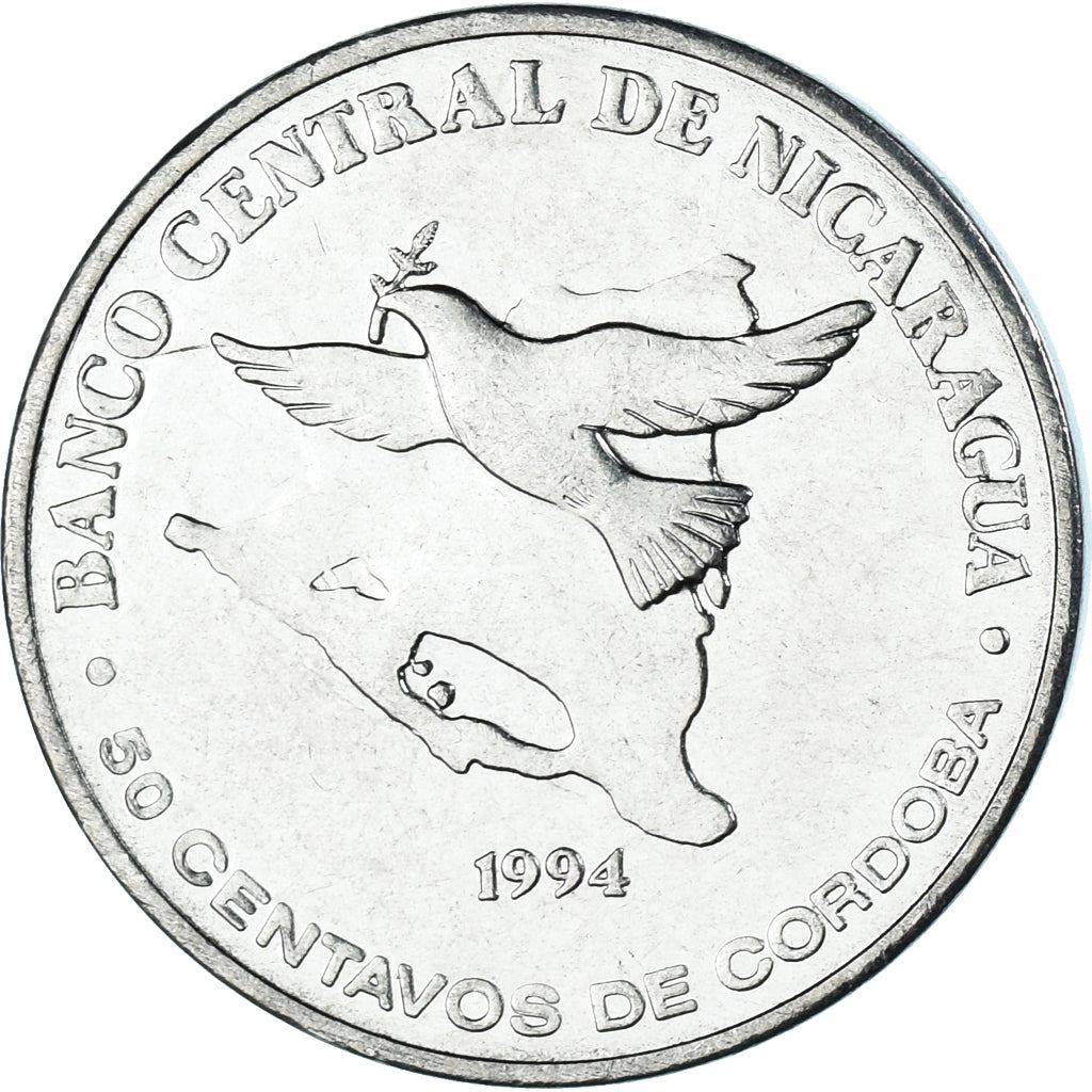 Nicaragua Coin Nicaraguan 50 Centavos Coin | Peace Dove | Map | KM83 | 1994