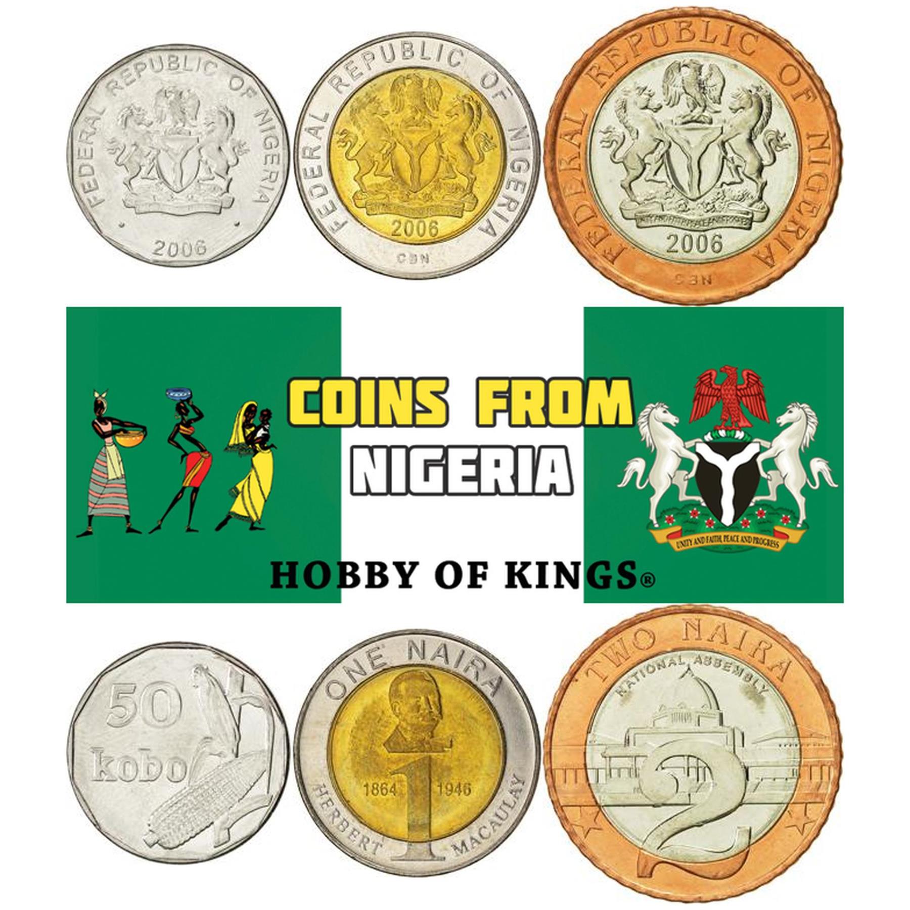 Nigeria | 3 Coin Set | 50 Kobo 1 2 Naira | 2006