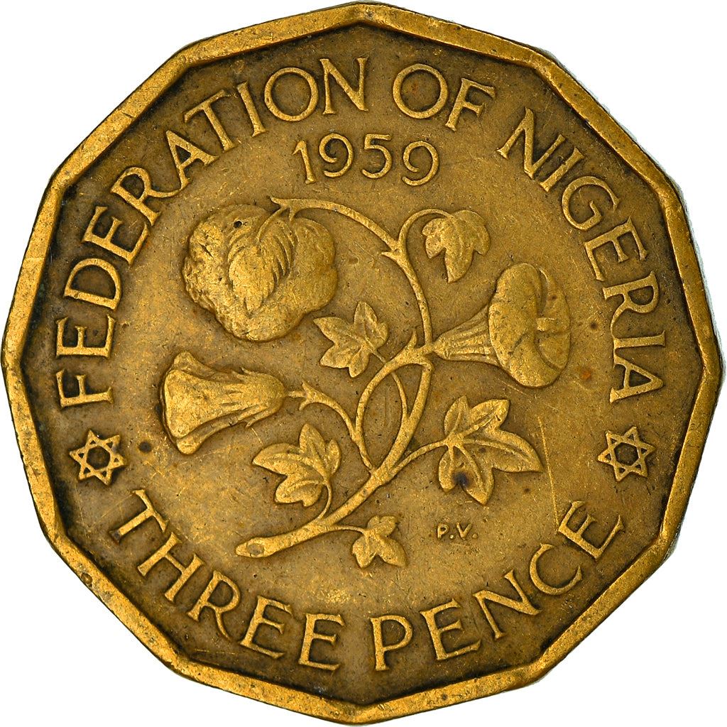 Nigeria | 3 Pence Coin | Cotton plant | Km:3 | 1959