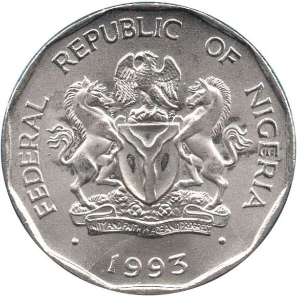 Nigeria | 50 Kobo Coin | Corn | Km:13.2 | 1993