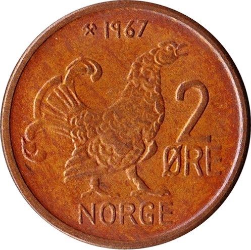 Norway 2 Øre - Olav V large letters Coin KM410 1959 - 1972