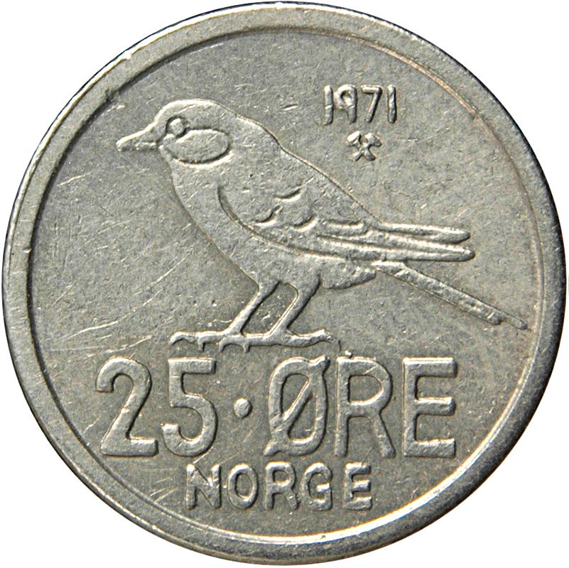 Norway 25 Øre - Olav V Coin KM407 1958 - 1973