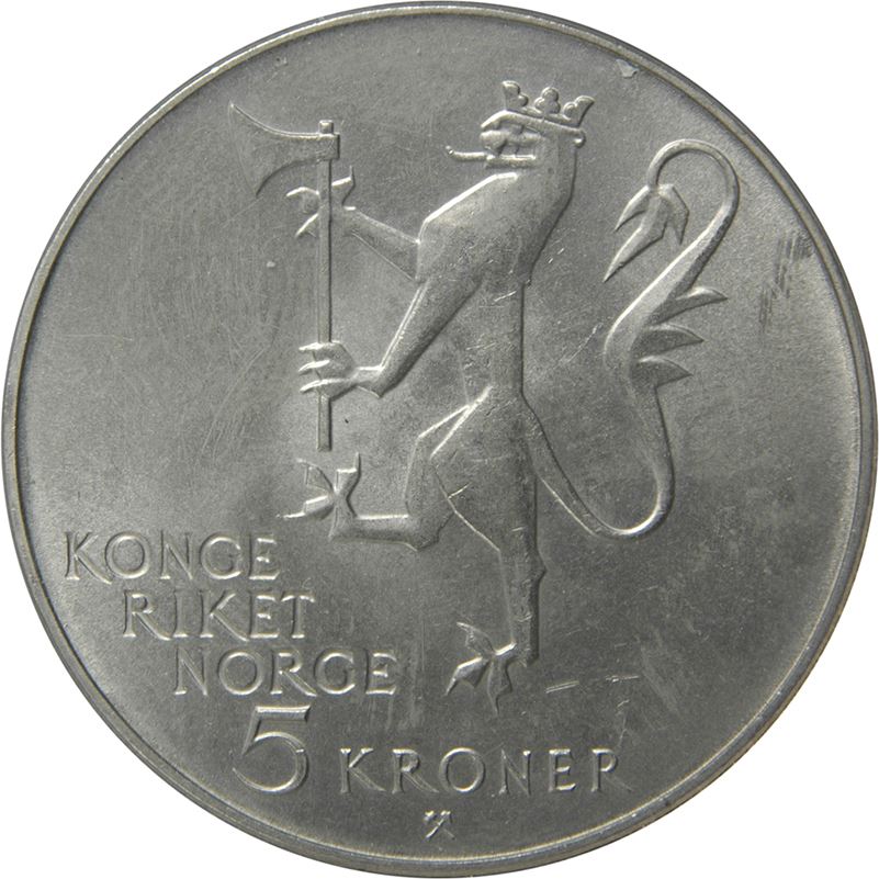 Norway | 5 Kroner Coin | Olav V | Immigration to America | KM422 | 1975