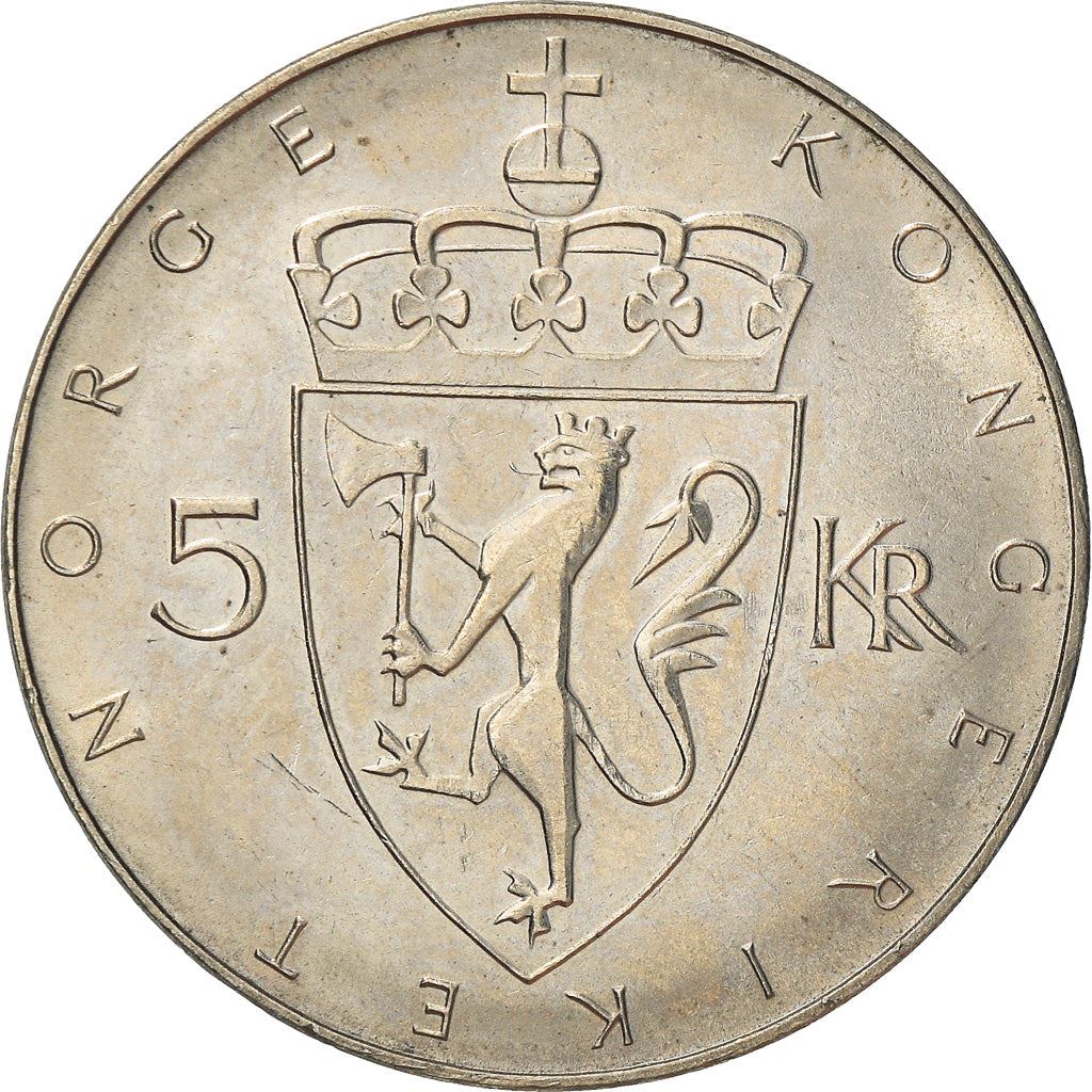 Norway | 5 Kroner Coin | Olav V | Krone Currency Anniversary | KM421 | 1975