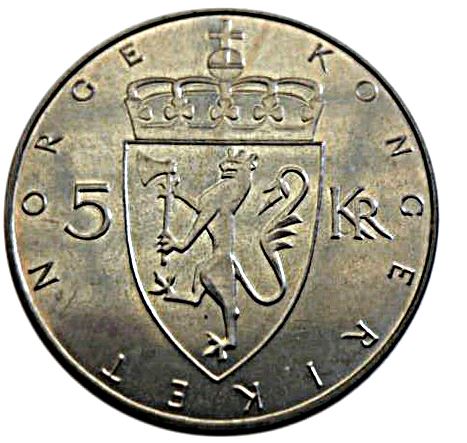 Norway | 5 Kroner Coin | Olav V | Krone Currency Anniversary | KM421 | 1975