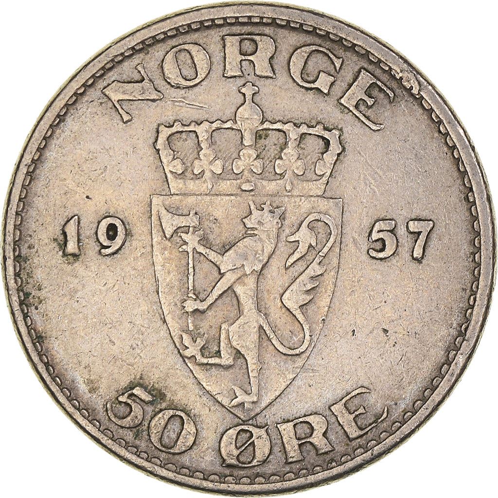 Norway | 50 Ore Coin | Haakon VII | KM402 |1953 - 1957