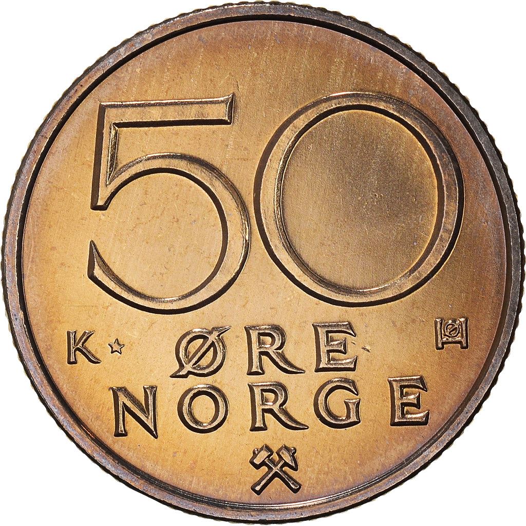 Norway 50 Øre - Olav V Coin KM418 1974 - 1996